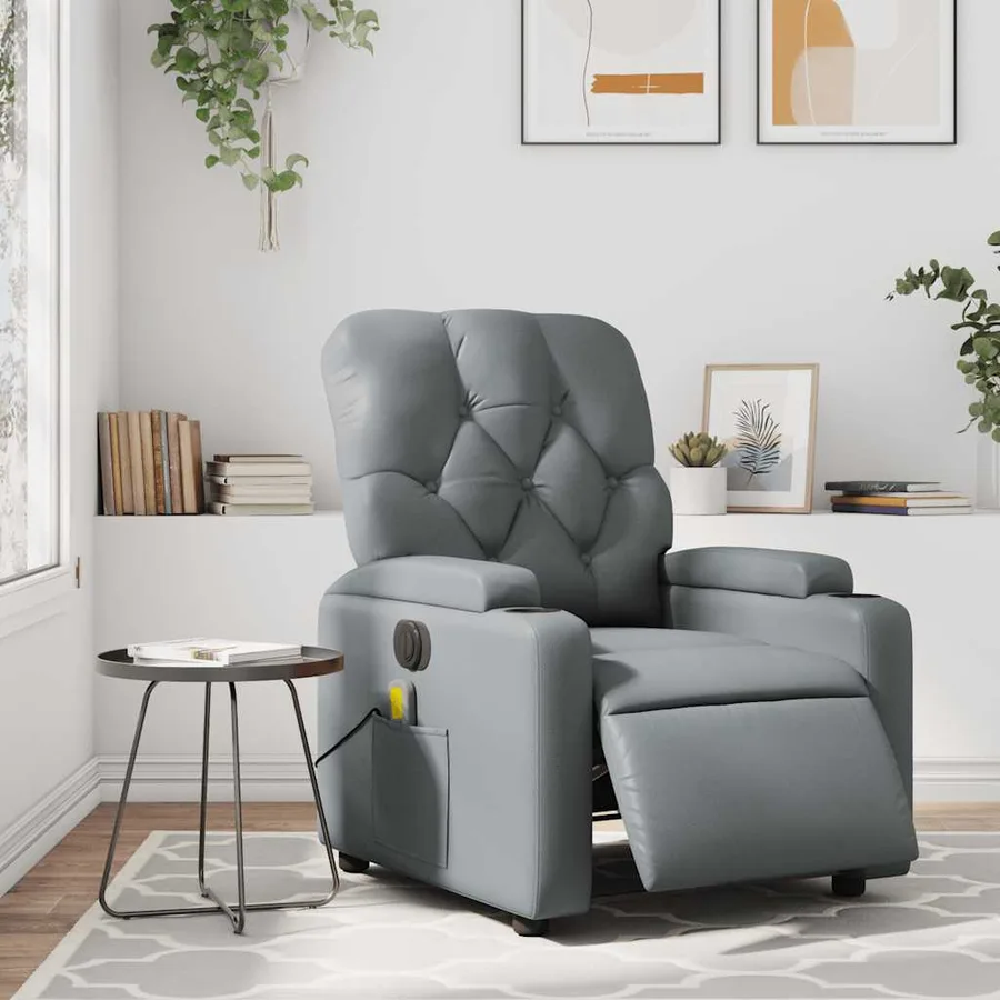 Fauteuil de massage inclinable électrique gris similicuir - 15