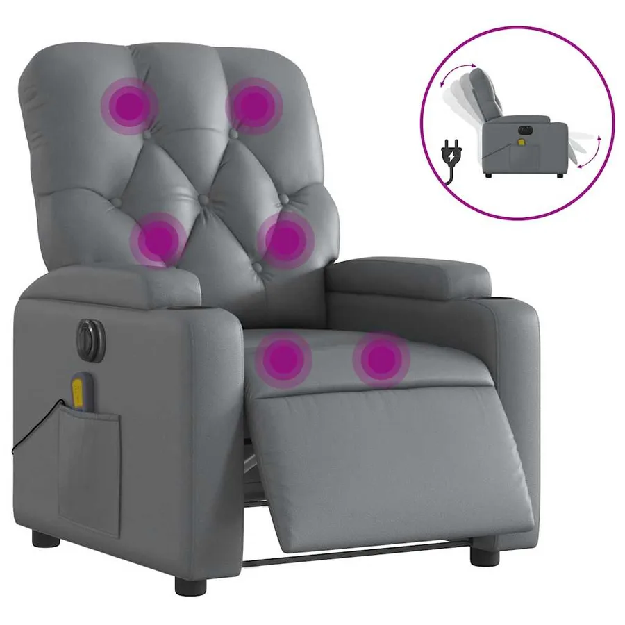 Fauteuil de massage inclinable électrique gris similicuir - 2