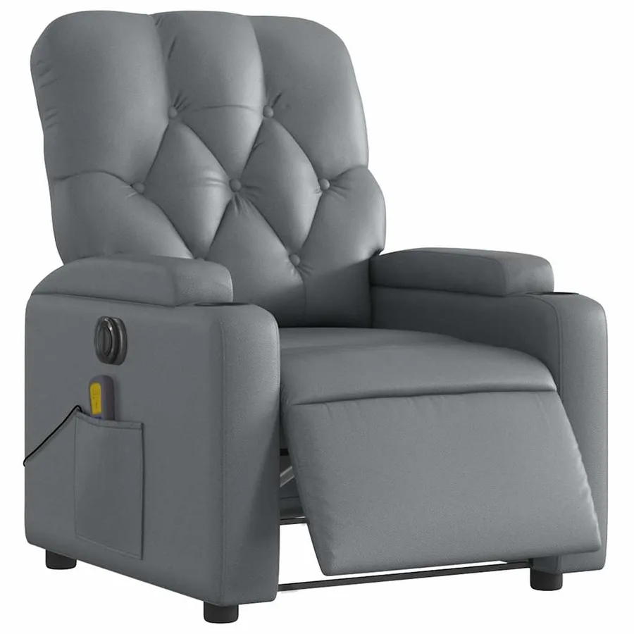 Fauteuil de massage inclinable électrique gris similicuir - 3