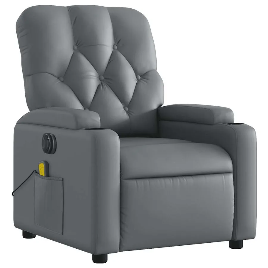 Fauteuil de massage inclinable électrique gris similicuir - 4