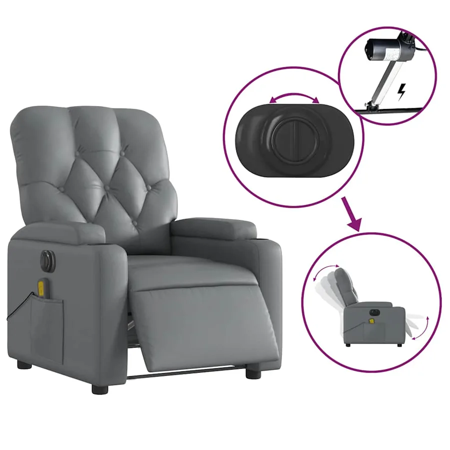 Fauteuil de massage inclinable électrique gris similicuir - 6