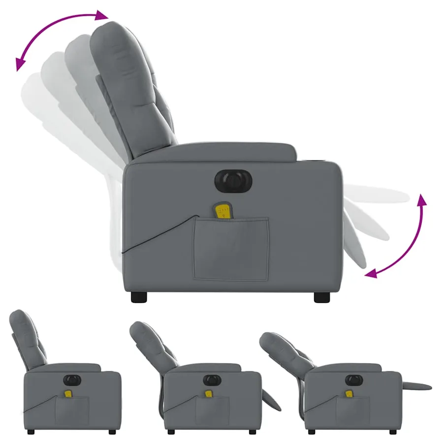 Fauteuil de massage inclinable électrique gris similicuir - 7