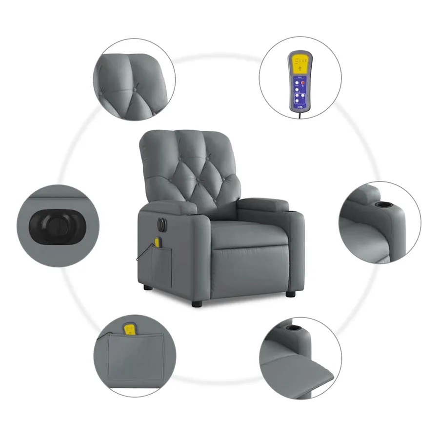 Fauteuil de massage inclinable électrique gris similicuir - 8