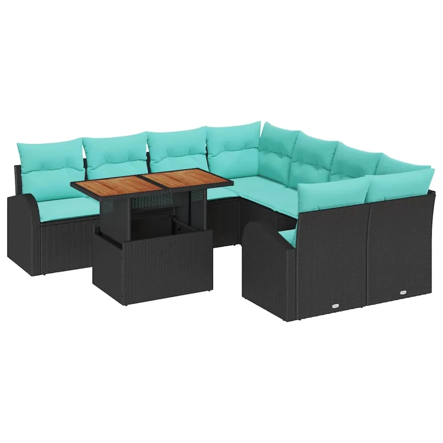 Ensemble de canapé de jardin 9 pcs Noir Poly rotin - 2