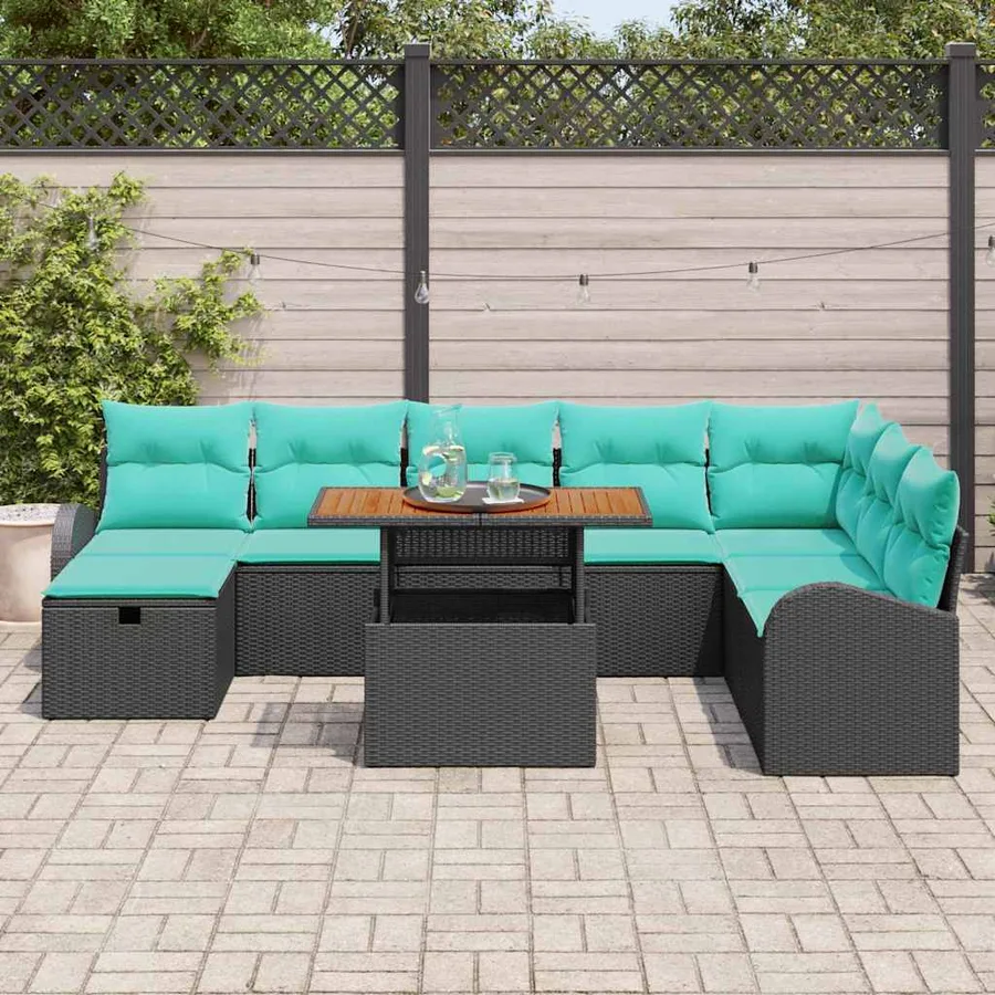 Ensemble de canapé de jardin 9 pcs Noir polyrotin - 3