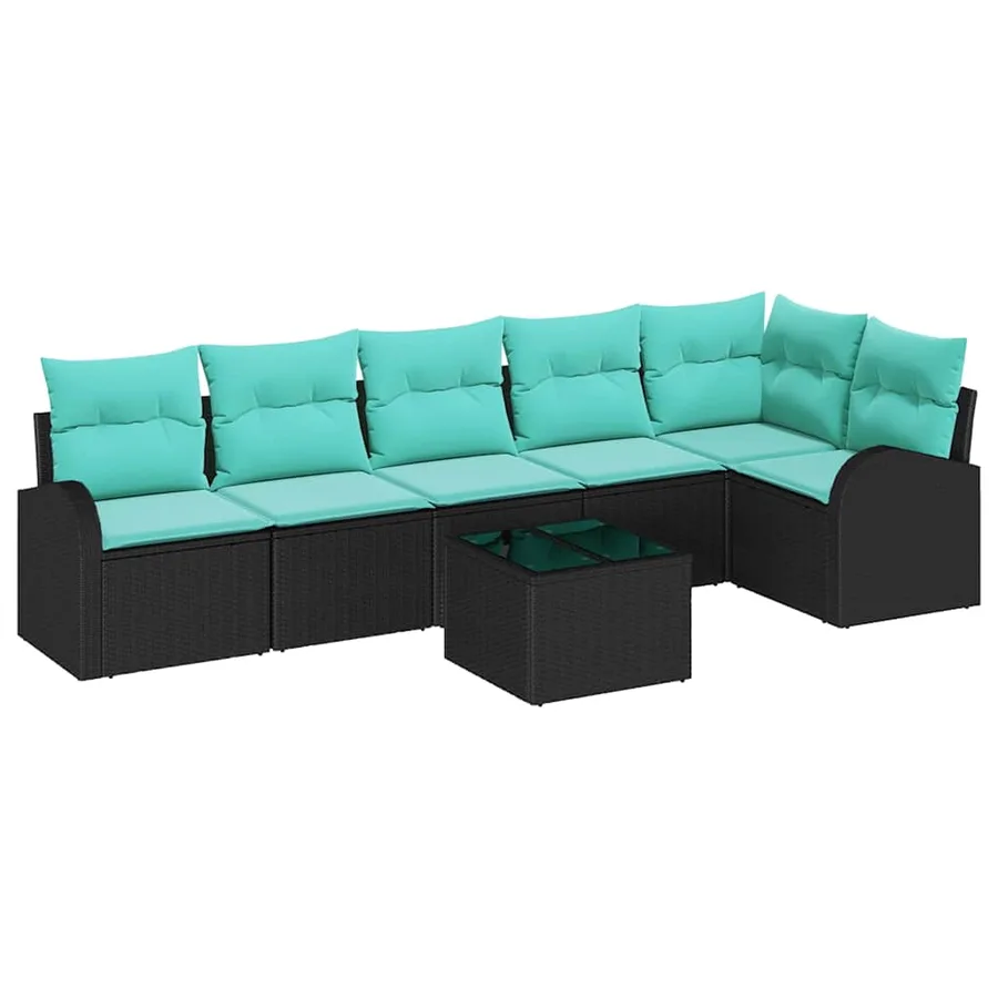 Ensemble de canapé de jardin 7 pcs Noir et turquoise polyrotin - 2