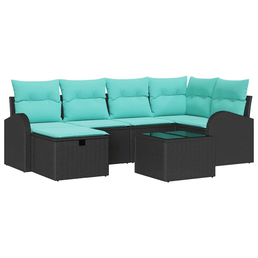 Ensemble de canapé de jardin avec coussin 7 pcs Noir Poly rotin - 2