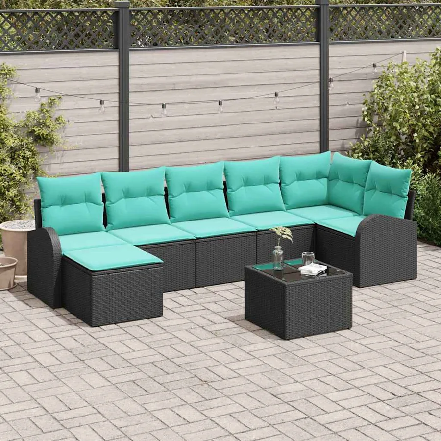 Ensemble de Canapés 8 pcs Noir et turquoise polyrotin
