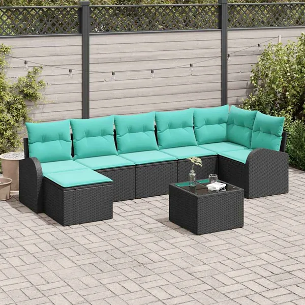 Ensemble de Canapés 8 pcs Noir et turquoise polyrotin