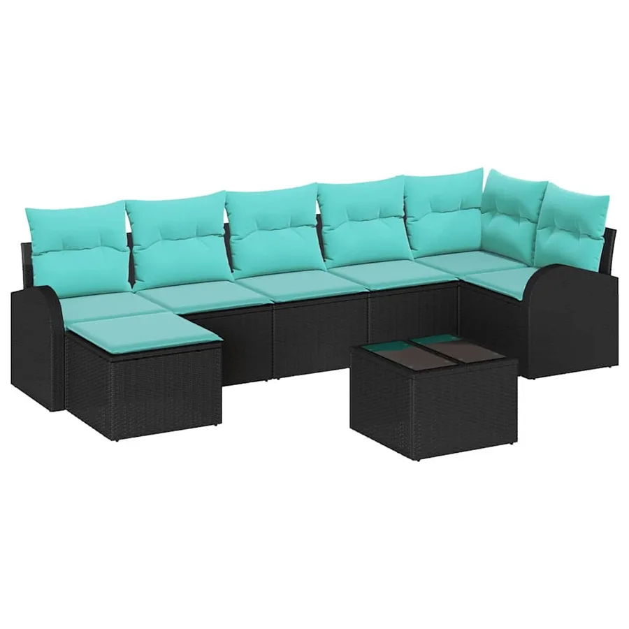 Ensemble de Canapés 8 pcs Noir et turquoise polyrotin - 2