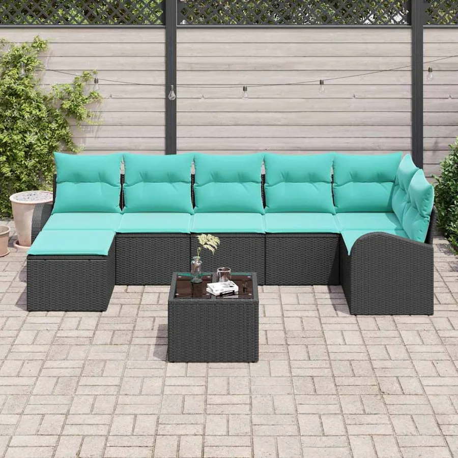 Ensemble de Canapés 8 pcs Noir et turquoise polyrotin - 3