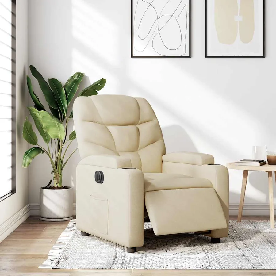 Fauteuil inclinable électrique Crème Tissu - 15