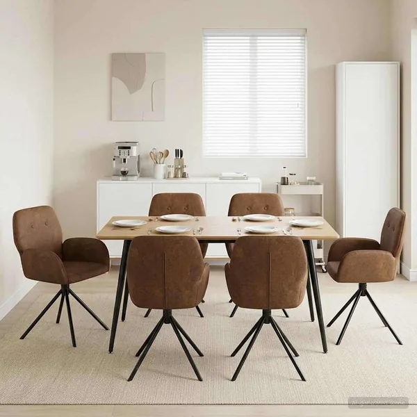 Chaises de salle à manger pivotantes 6 pcs Simili daim Marron
