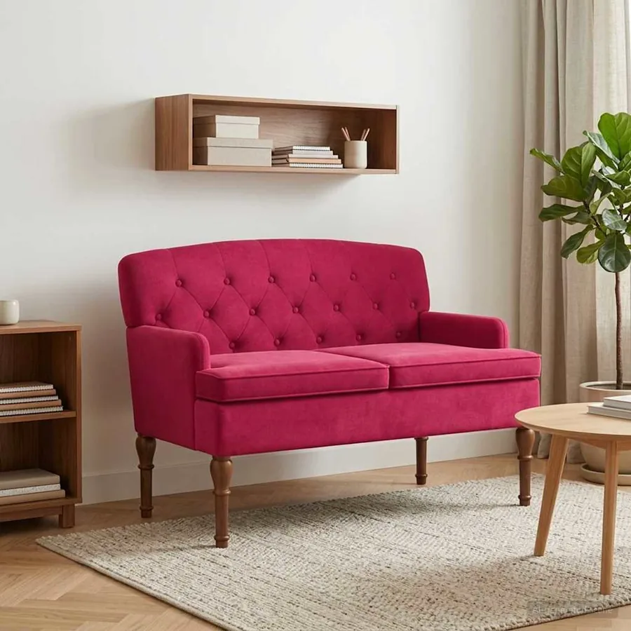 Canapé love seat avec capitonnage en boutons Bordeaux Velours