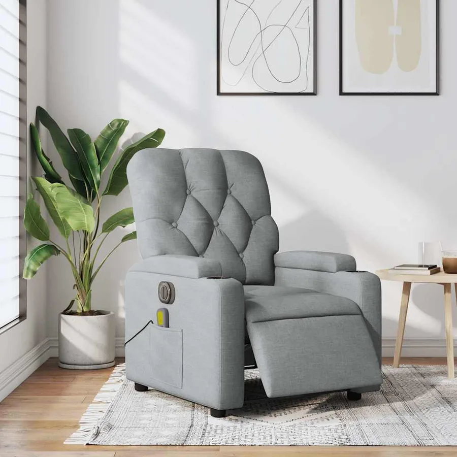 Fauteuil de massage inclinable électrique gris clair tissu - 15