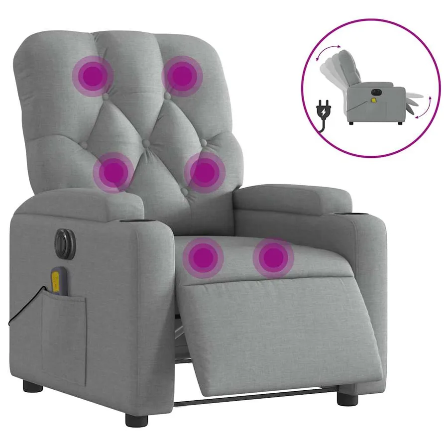 Fauteuil de massage inclinable électrique gris clair tissu - 2