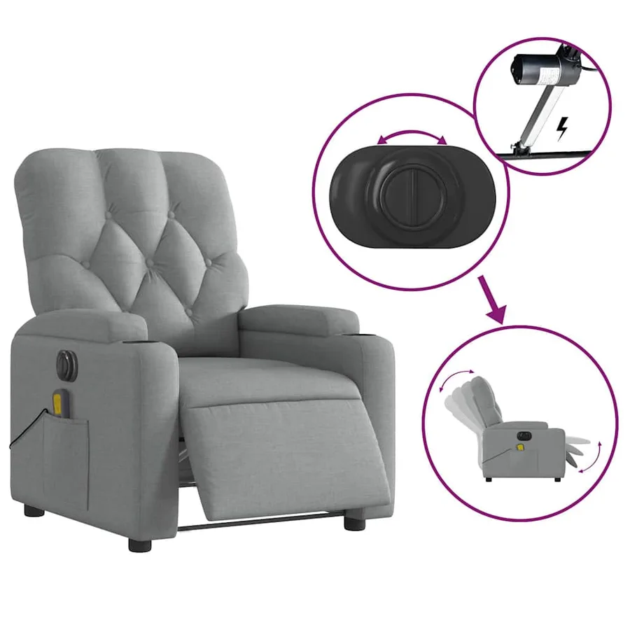 Fauteuil de massage inclinable électrique gris clair tissu - 6