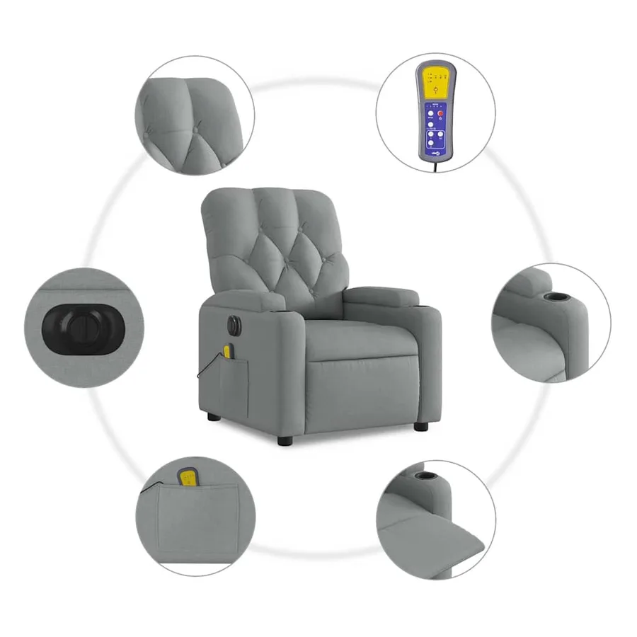 Fauteuil de massage inclinable électrique gris clair tissu - 8