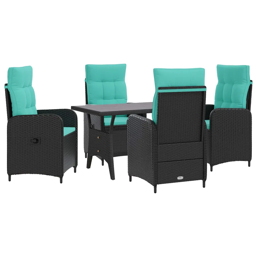 Ensemble de repas extérieur 5 pcs Noir et turquoise polyrotin - 2