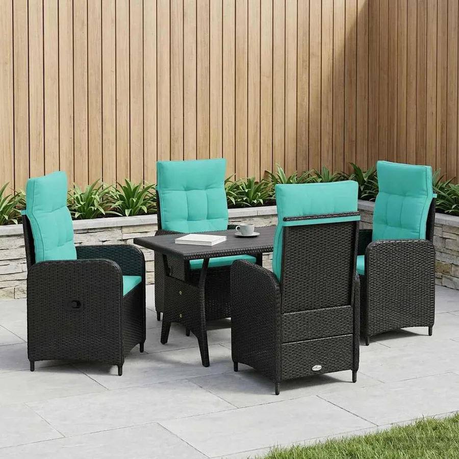Ensemble de repas extérieur 5 pcs Noir et turquoise polyrotin - 3