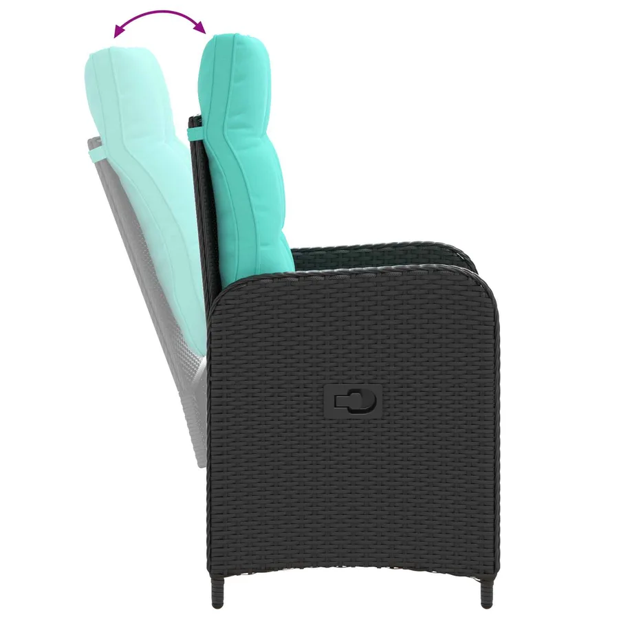 Ensemble de repas extérieur 5 pcs Noir et turquoise polyrotin - 9