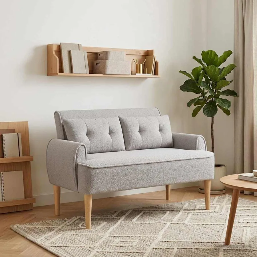 Canapé love seat avec capitonnage en boutons Gris clair Bouclé