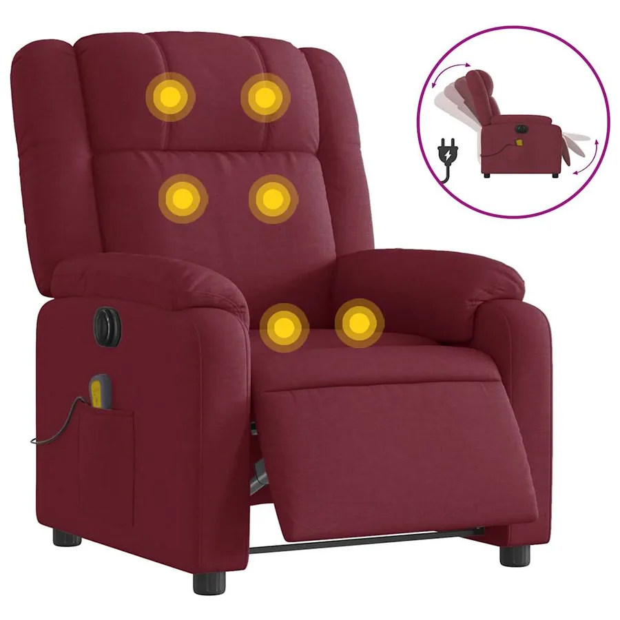 Fauteuil de massage inclinable électrique Rouge bordeaux Tissu - 2