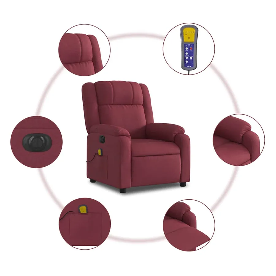 Fauteuil de massage inclinable électrique Rouge bordeaux Tissu - 8