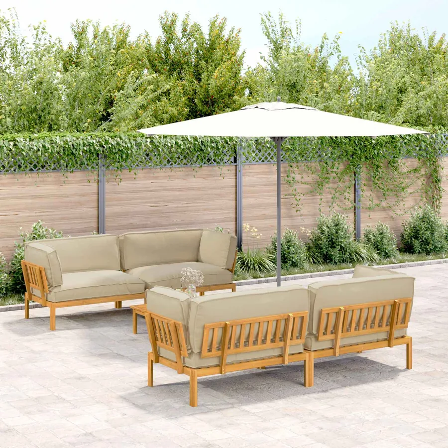 Ensemble de Canapés Uni 5 pcs Beige Bois d'Acacia Massif