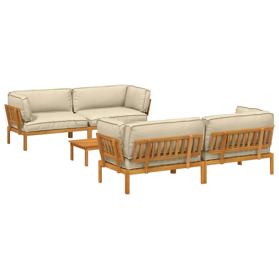 Ensemble de Canapés Uni 5 pcs Beige Bois d'Acacia Massif - 2