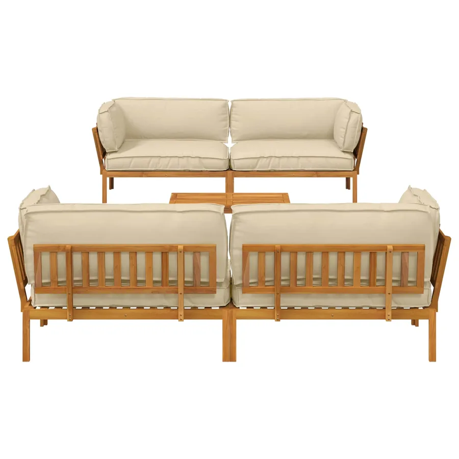 Ensemble de Canapés Uni 5 pcs Beige Bois d'Acacia Massif - 9