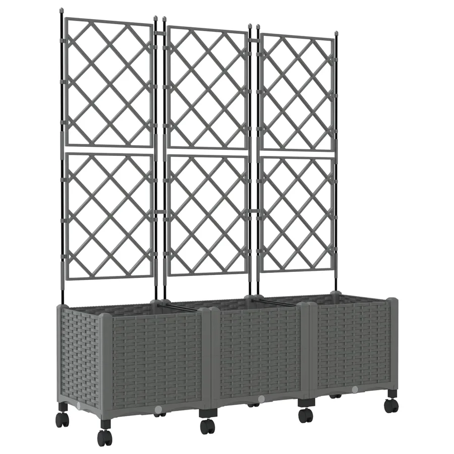 Bac de jardin avec treillis et roues 3 pc Gris clair PP - 2