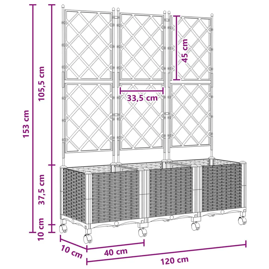 Bac de jardin avec treillis et roues 3 pc Gris clair PP - 8