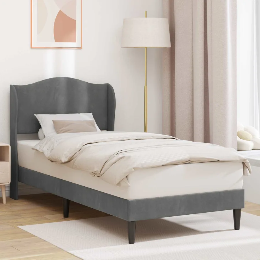 Cadre de lit avec tête de lit Gris foncé 90 x 190 cm Velours