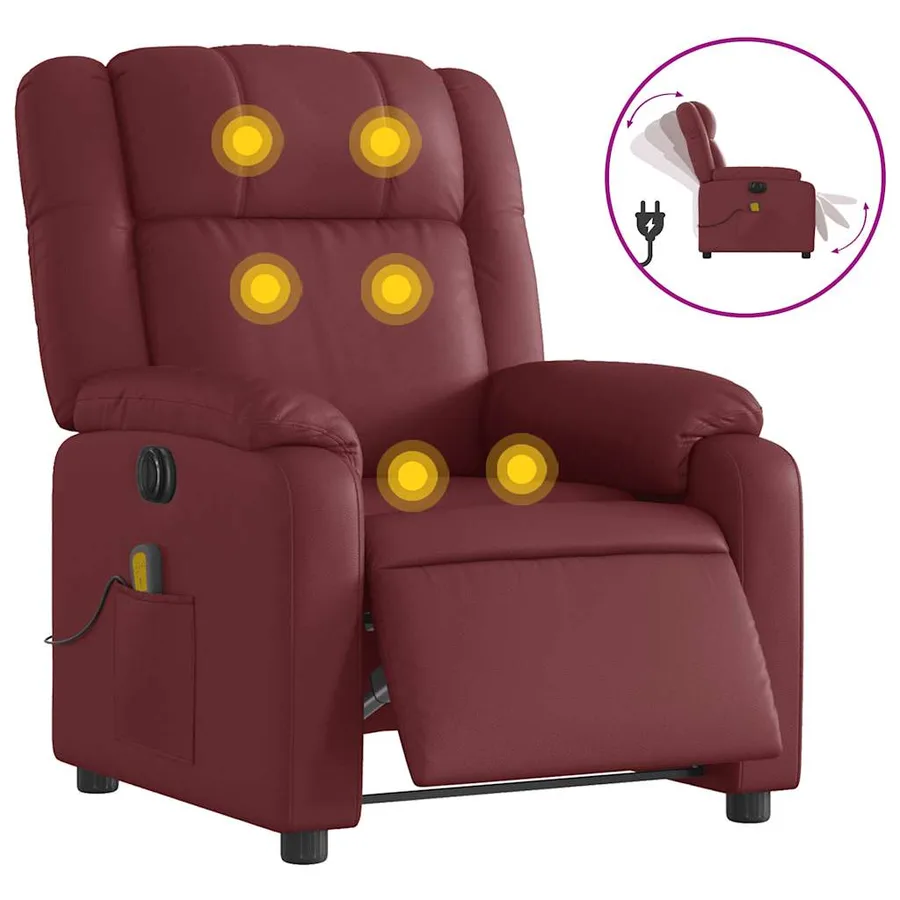 Fauteuil de massage inclinable électrique rouge bordeaux - 2
