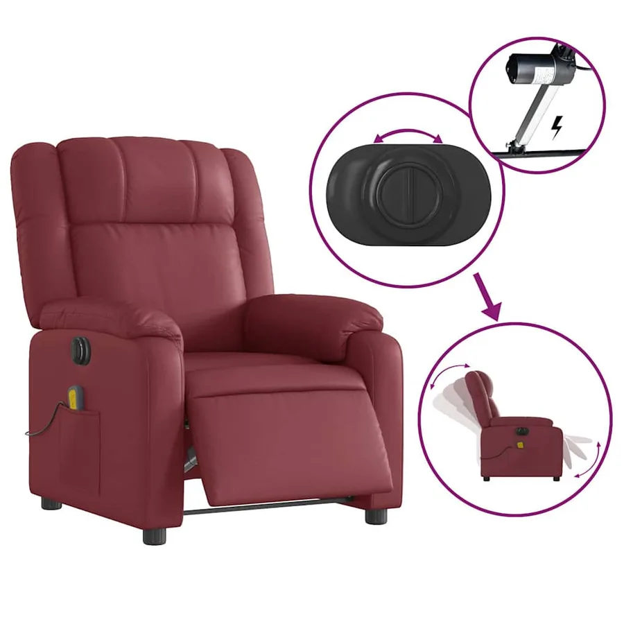 Fauteuil de massage inclinable électrique rouge bordeaux - 6