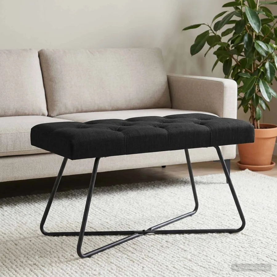 Banc avec capitonnage bouton Noir 80 x 40 x 46 cm Tissu - 3