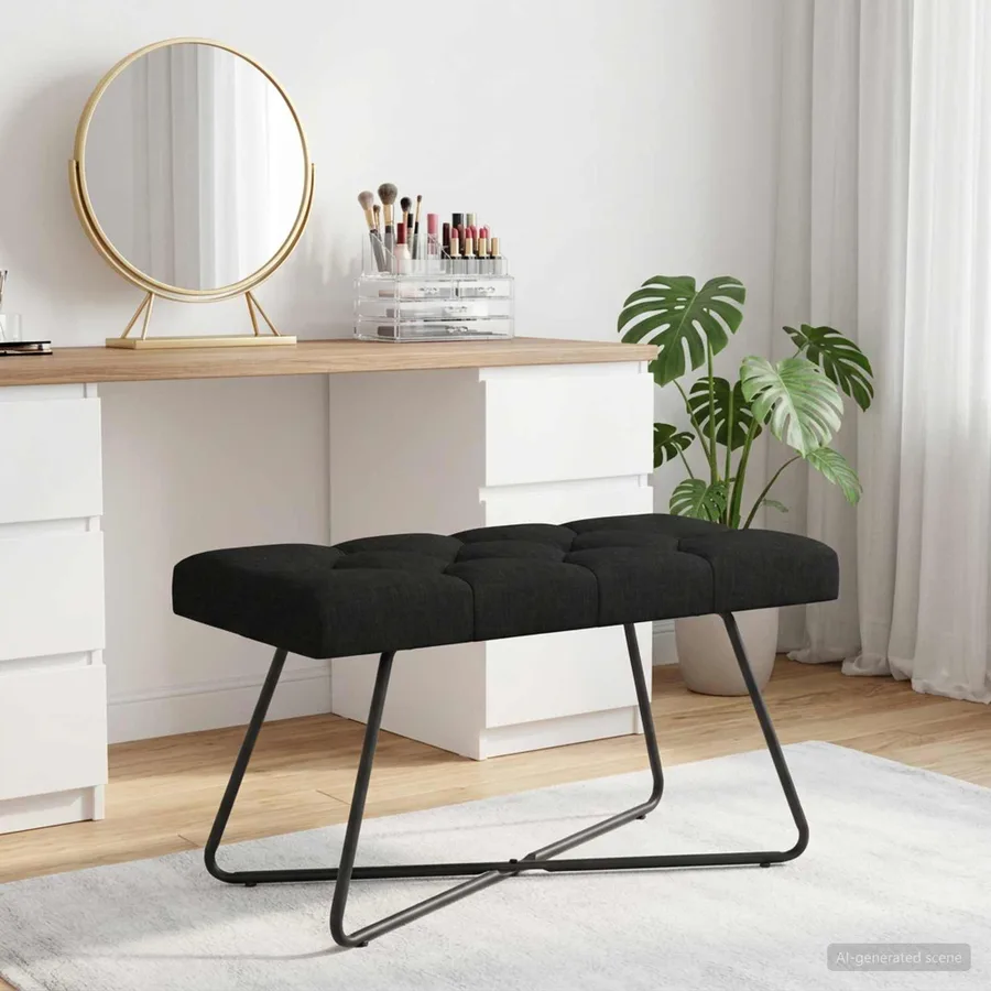 Banc avec capitonnage bouton Noir 80 x 40 x 46 cm Tissu - 4