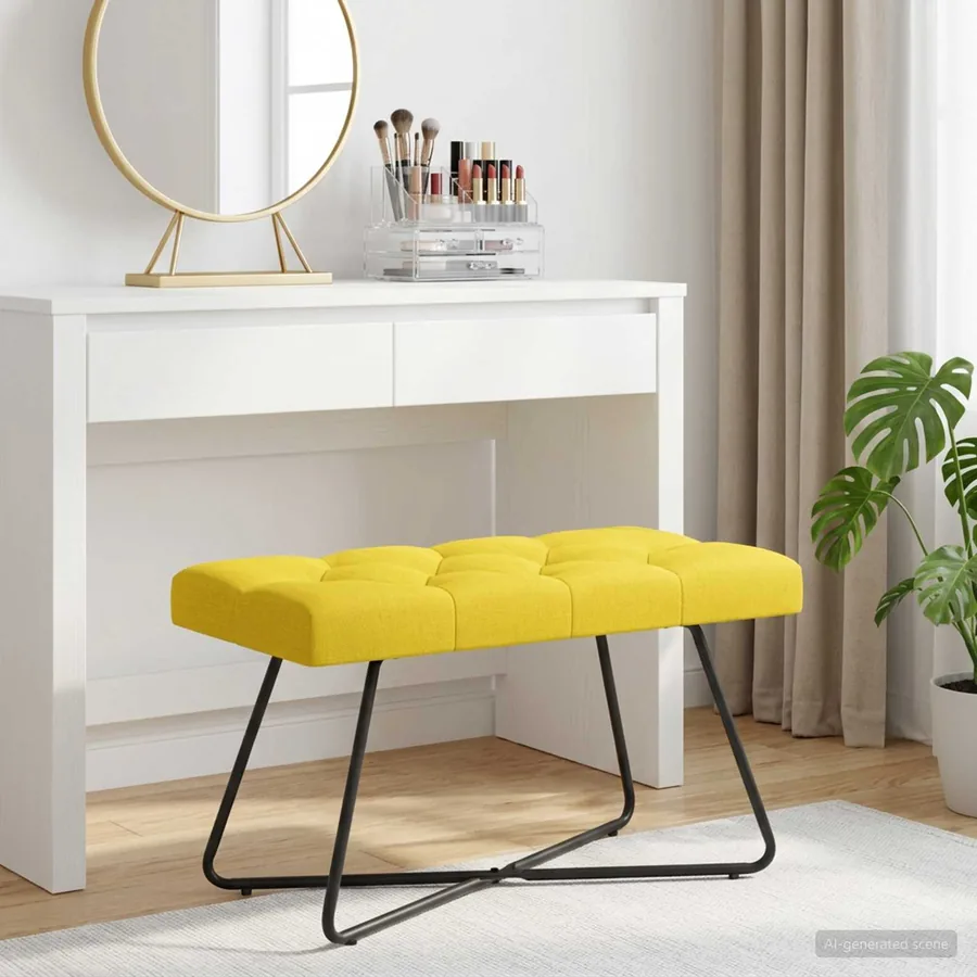 Banc avec capitonnage bouton Jaune clair 80 x 40 x 46 cm Tissu