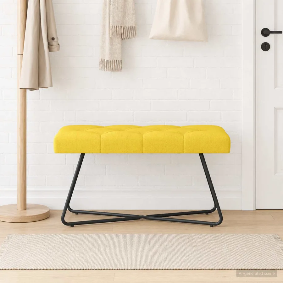 Banc avec capitonnage bouton Jaune clair 80 x 40 x 46 cm Tissu - 3