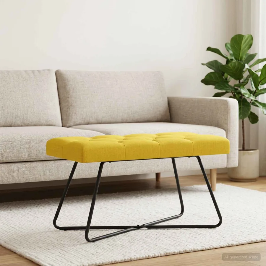 Banc avec capitonnage bouton Jaune clair 80 x 40 x 46 cm Tissu - 4