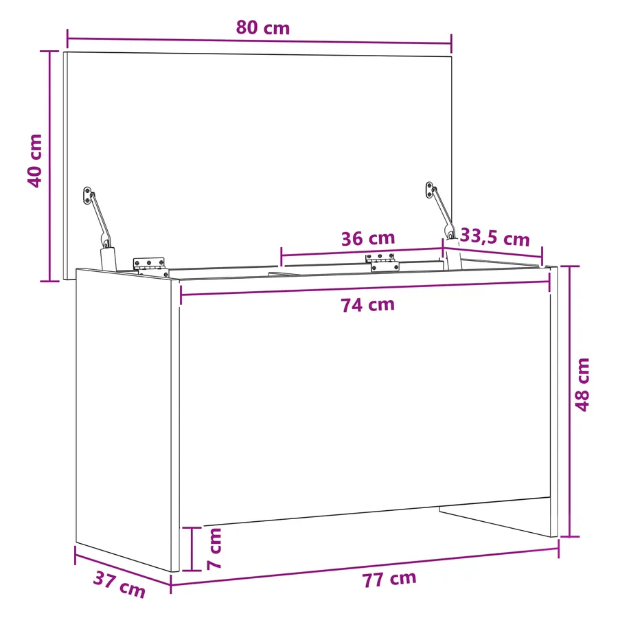 Coffre de rangement avec stockage Chêne noir 80 x 40 x 50 cm - 9