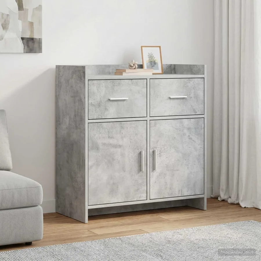 Buffet Gris béton 75 x 36 x 80 cm Bois d'ingénierie