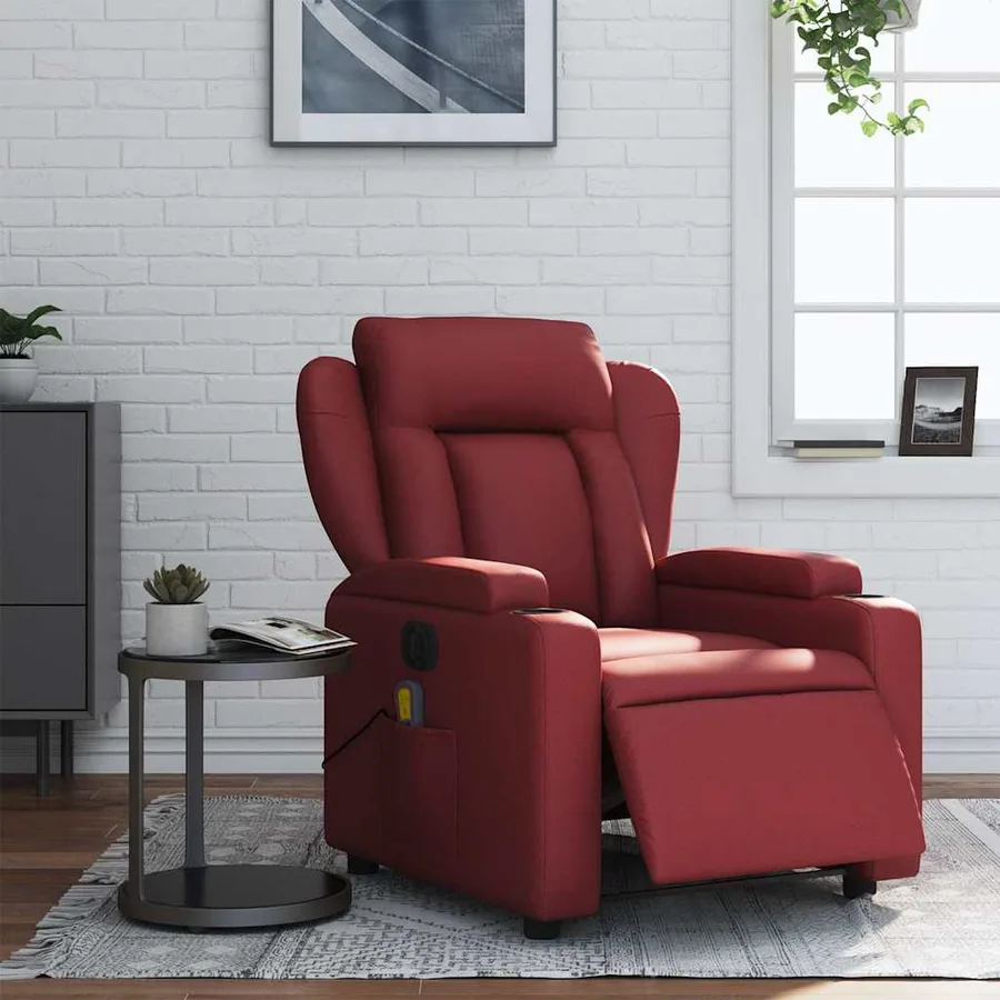 Fauteuil de massage inclinable électrique rouge bordeaux - 15