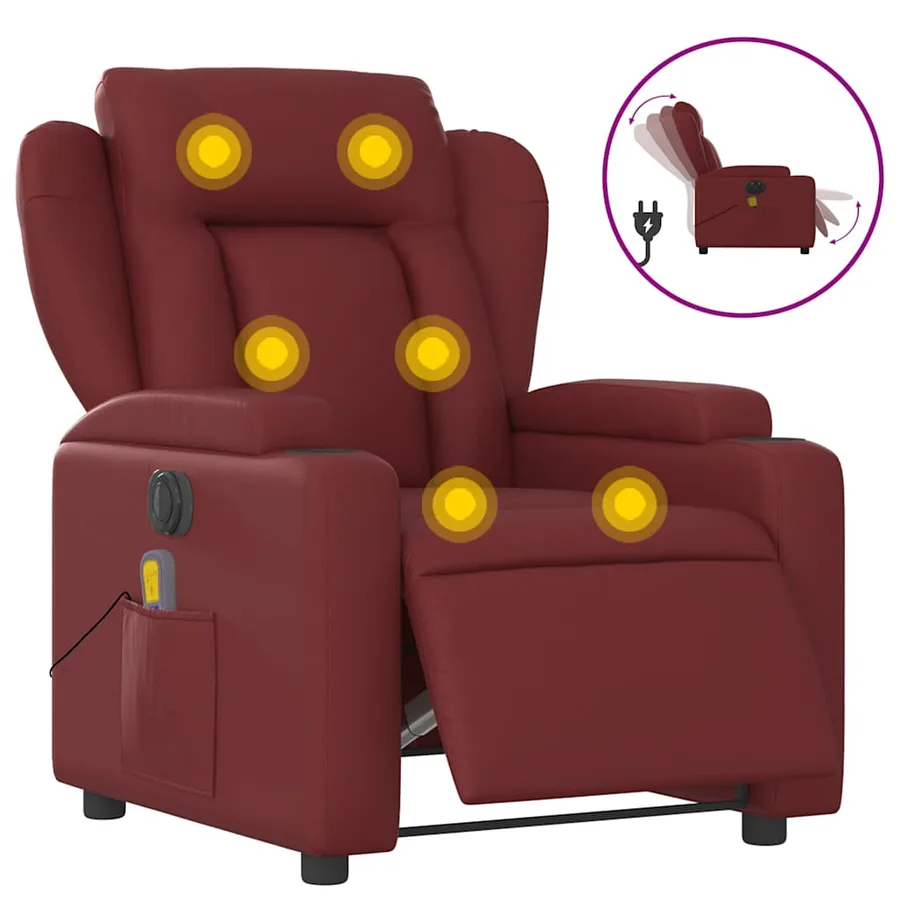 Fauteuil de massage inclinable électrique rouge bordeaux - 2