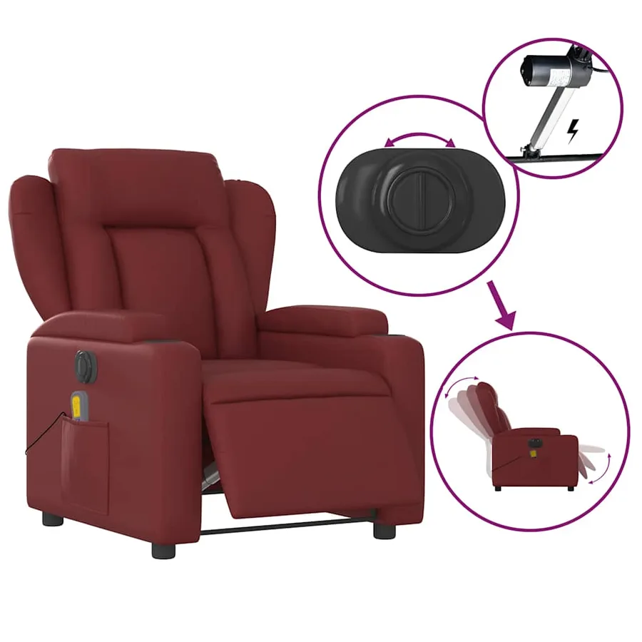 Fauteuil de massage inclinable électrique rouge bordeaux - 6