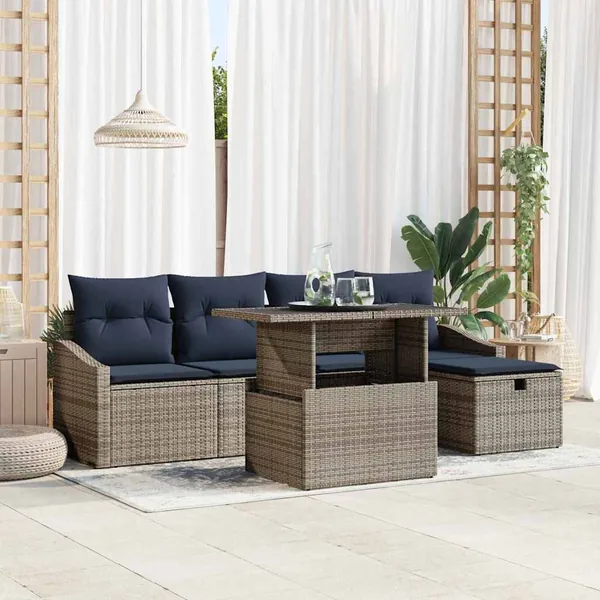 Ensemble de canapé de jardin avec coussin 6 pcs Gris polyrotin