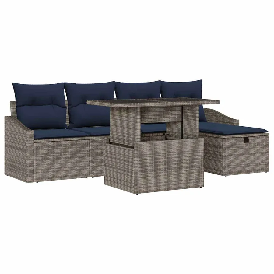 Ensemble de canapé de jardin avec coussin 6 pcs Gris polyrotin - 2