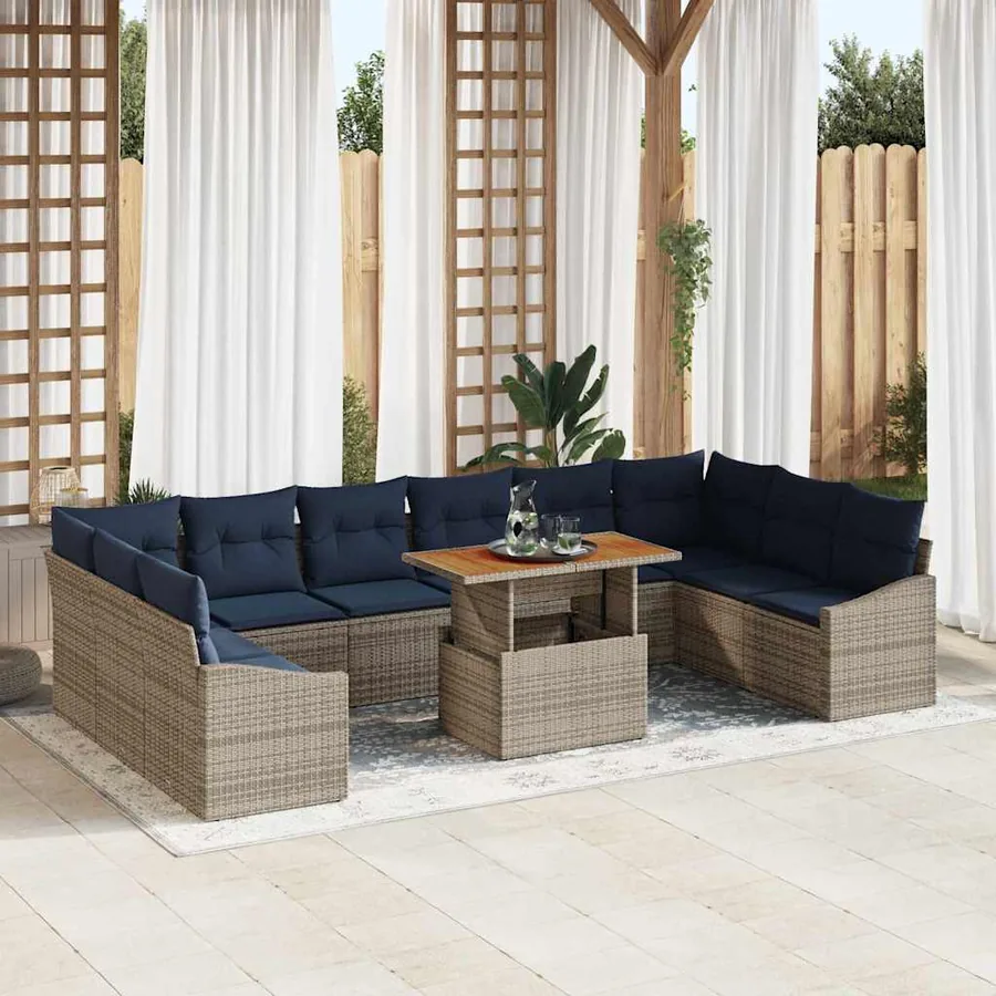 Ensemble de canapé de jardin 11 pcs Gris Poly rotin