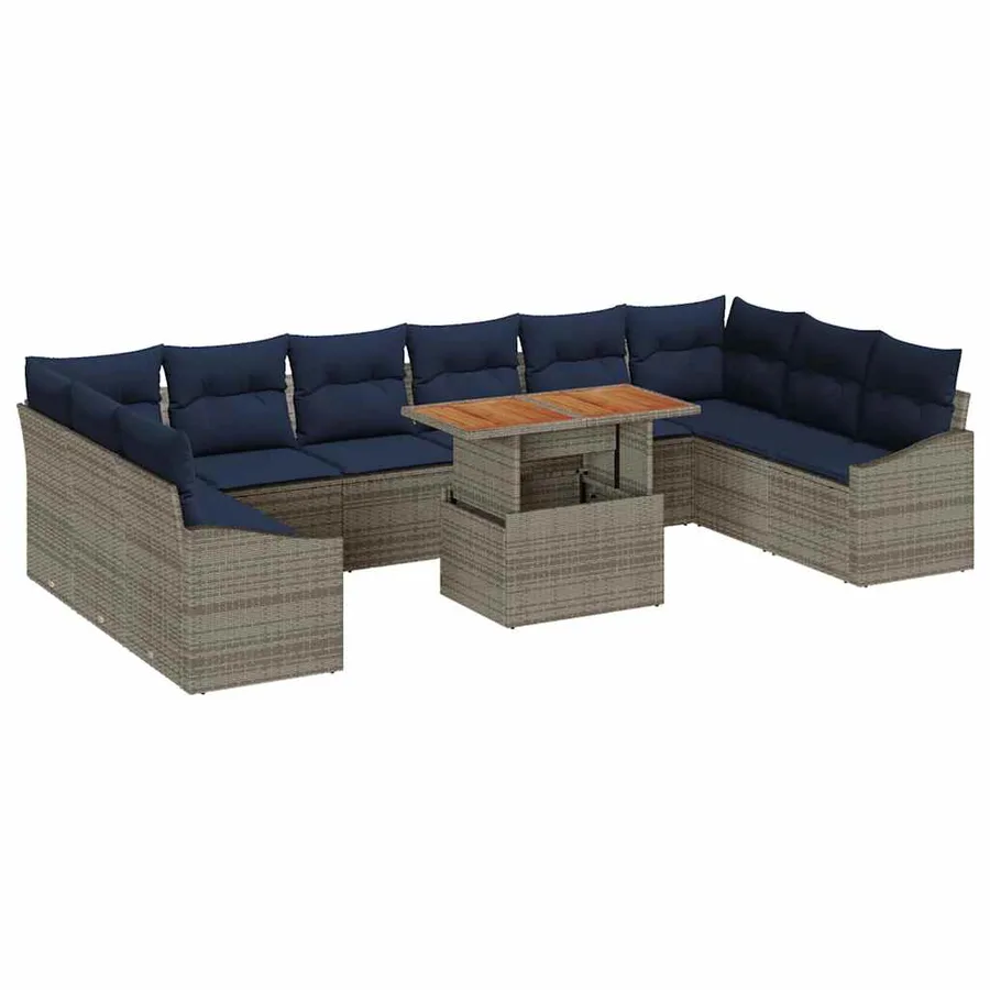 Ensemble de canapé de jardin 11 pcs Gris Poly rotin - 2
